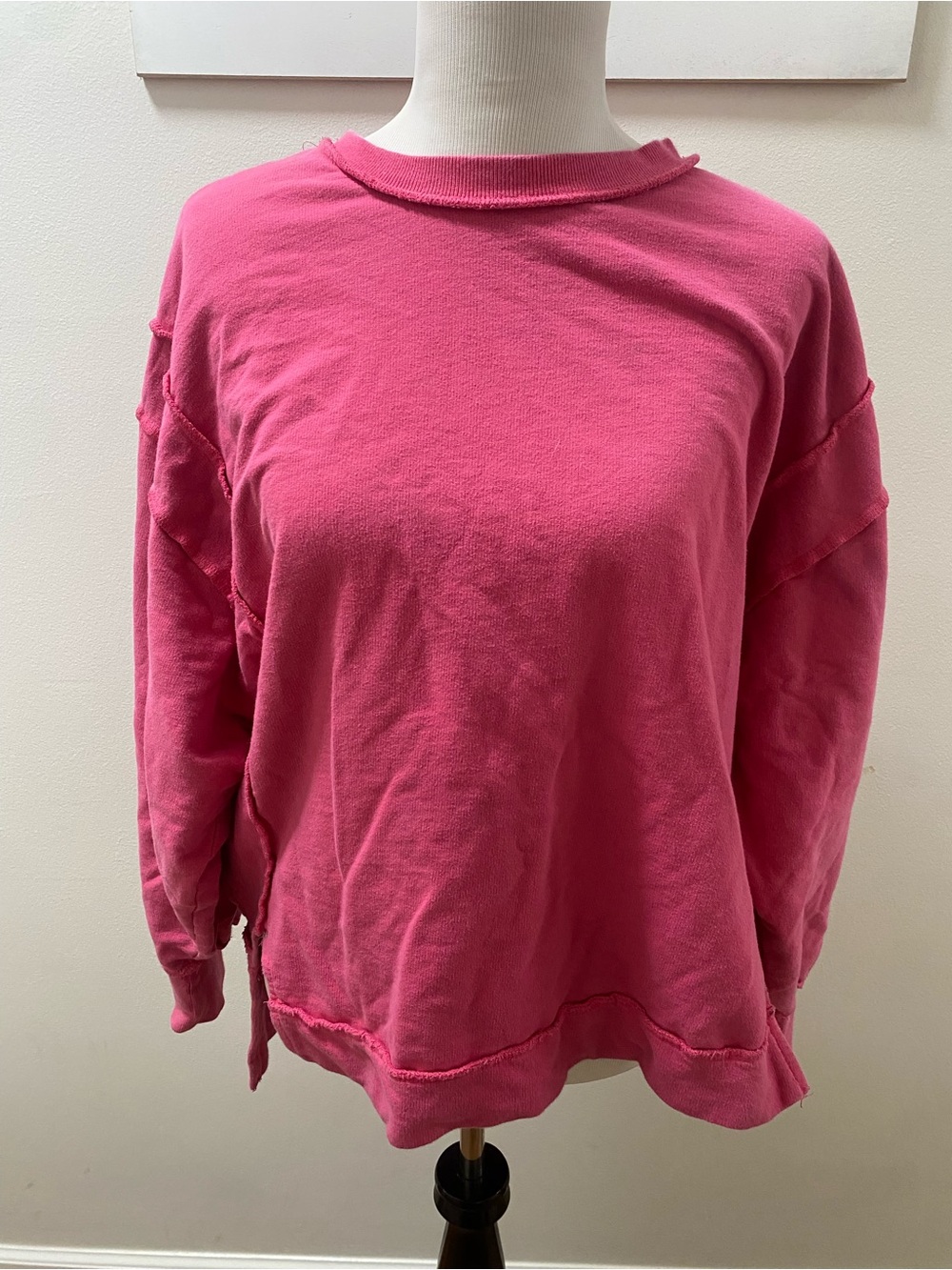 Zenana Pink Mineral Wash Exposed Seam Oversized Crewneck Sweatshirt
